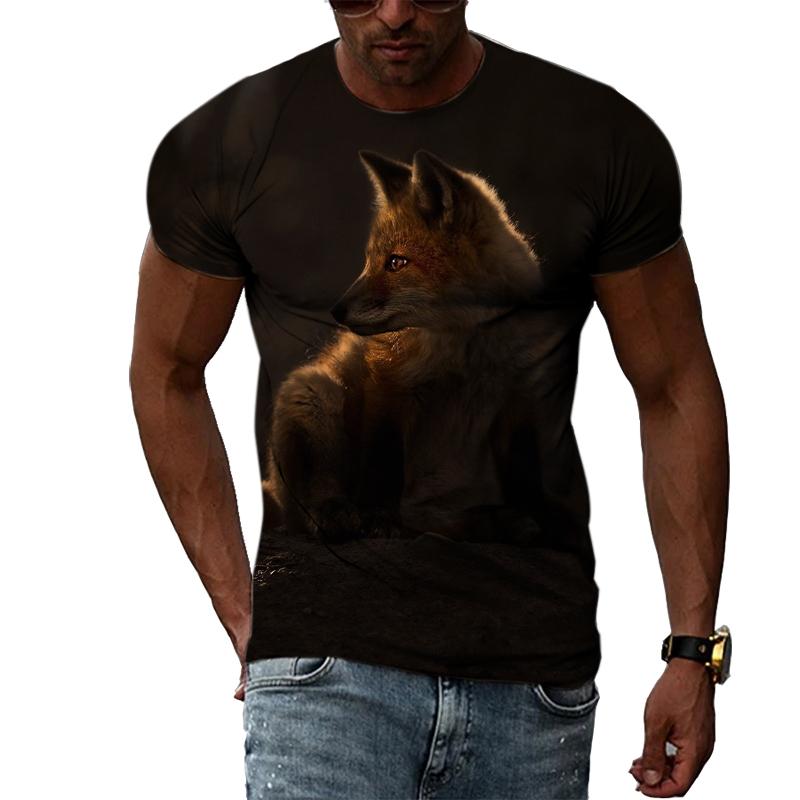 Fashion Personality Fox Graphic T Shirts Summer Men Casual Animal Pattern Printing T-shirt Hip Hop Harajuku Style T-shirt Top