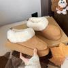 Кожаные утепленные снегоступы женские зимние новые на платформе утолщенные подошвы пушистые ботинки хлопковые ботинки