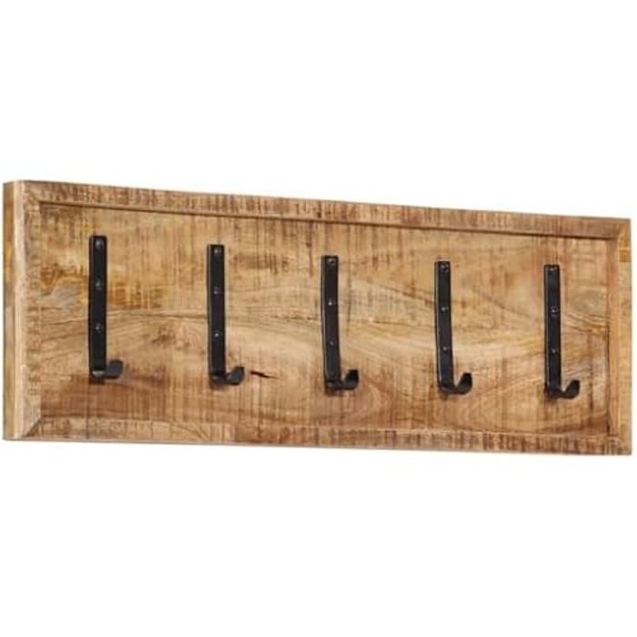 Porte-manteau mural - VIDAXL - Bois de manguier massif - 5 crochets - Style contemporain - Rangement intérieur