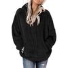 Ladies Long Sleeve Hooded Jacket Solid Color Pocket Casual Loose Plush Sweater