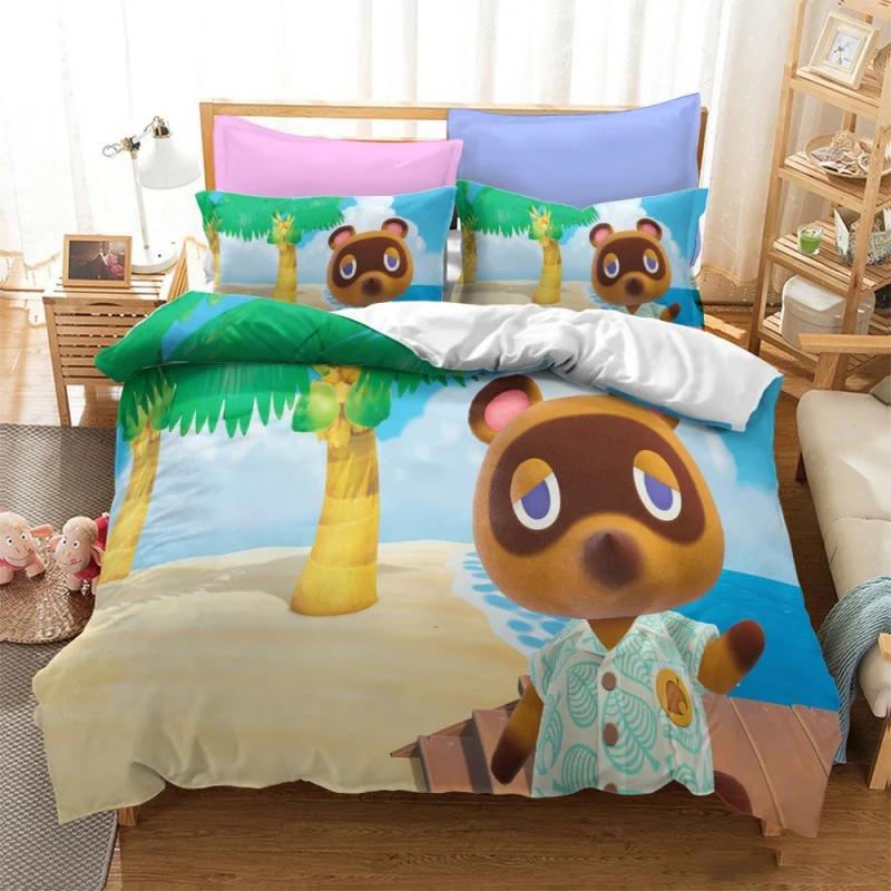 Набор постельного белья Animal Crossing Мультяшная игра 3D Пододеяльник Двуспальный Полный Queen King Размер Постельное белье и чехлы Наборы наволочек Для детей