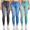 Женские эластичные джинсы из искусственного денима с высокой талией, леггинсы для спорта, фитнеса, облегающие брюки, удобные брюки-карандаш для йоги