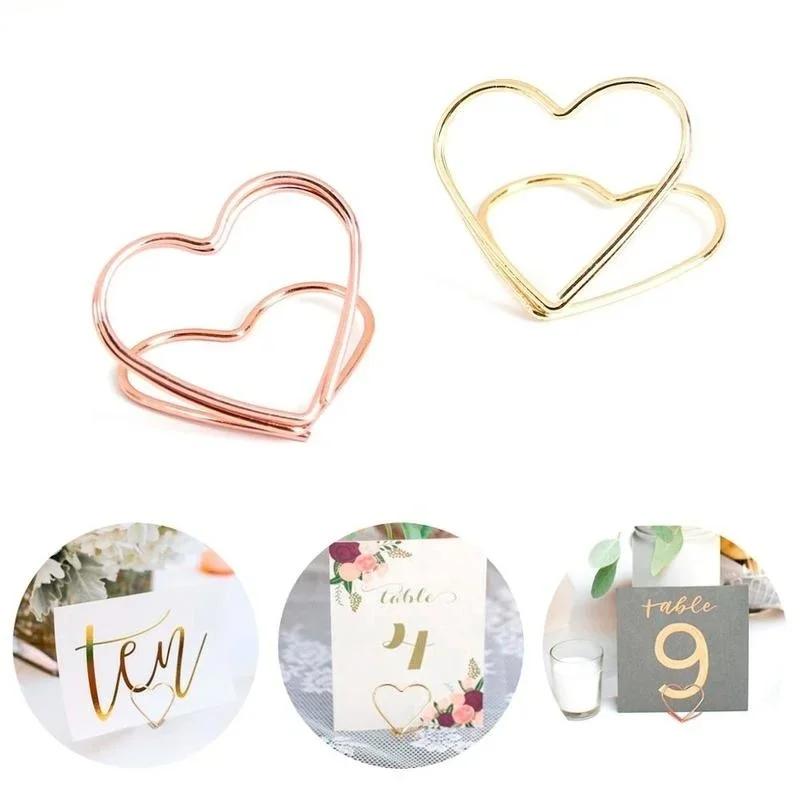 New 15PCS Heart-shaped Photo Clip Card Holder Wedding Table Decoration Retro Paperclips Rose Gold Mental Clips Stationary