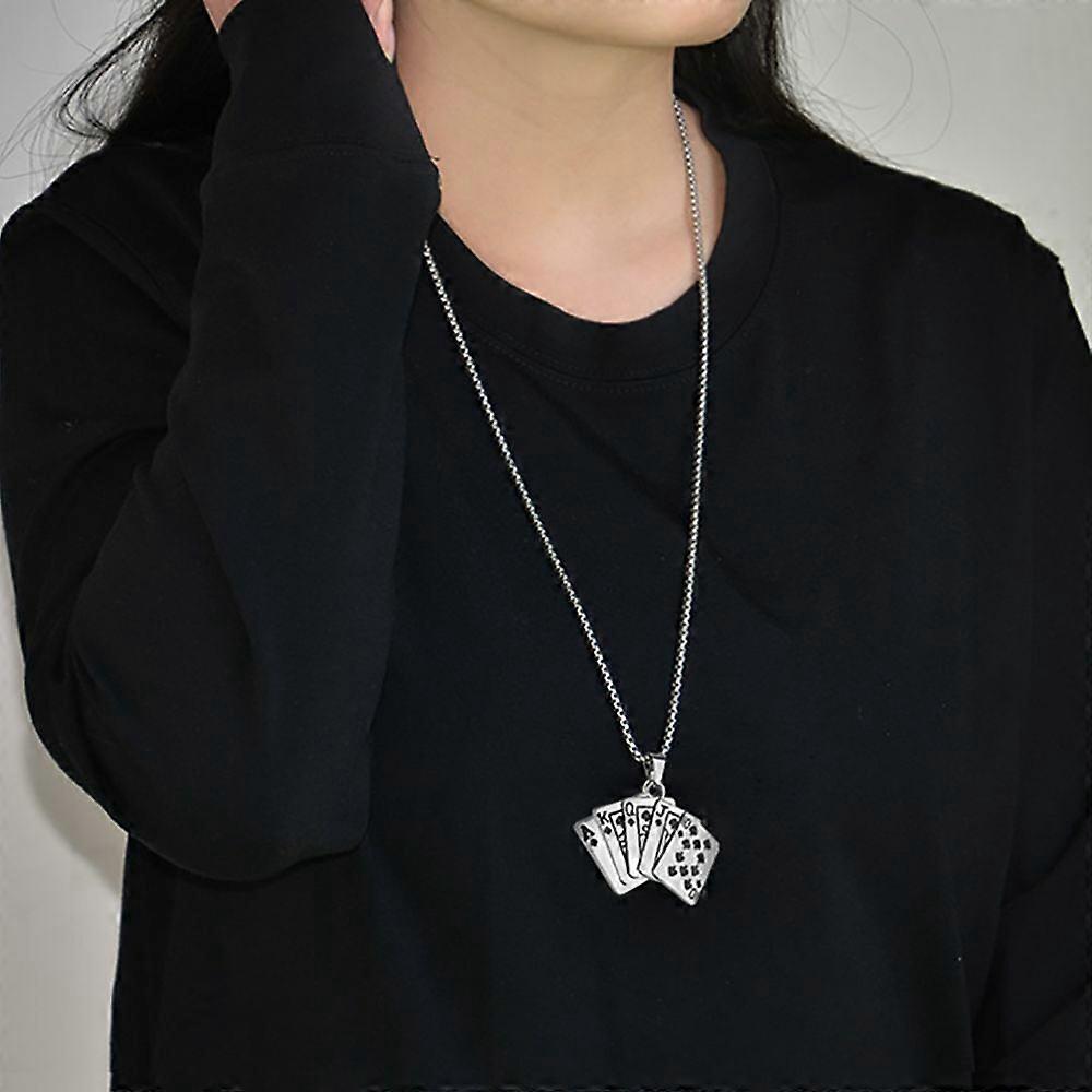 HN057: hip-hop style necklace, Red Royal Flush Poker card pendant necklace for women and men black