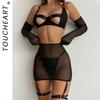 Toucheart Сексуальный Интересный Комплект Нижнего Белья Для Женщин На Шнуровке С Вырезами Сетчатый Прозрачный Однотонный Подвязки Сексуальный Комплект Нижнего Белья Новый