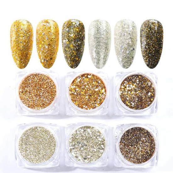 1 набор блесток для ногтей, сияющий, легкий, вставной, глянцевый, не капающий, сделай сам, сверкающий, 6 цветов, украшение для ногтей, блестки, маникюрный салон, поставка
