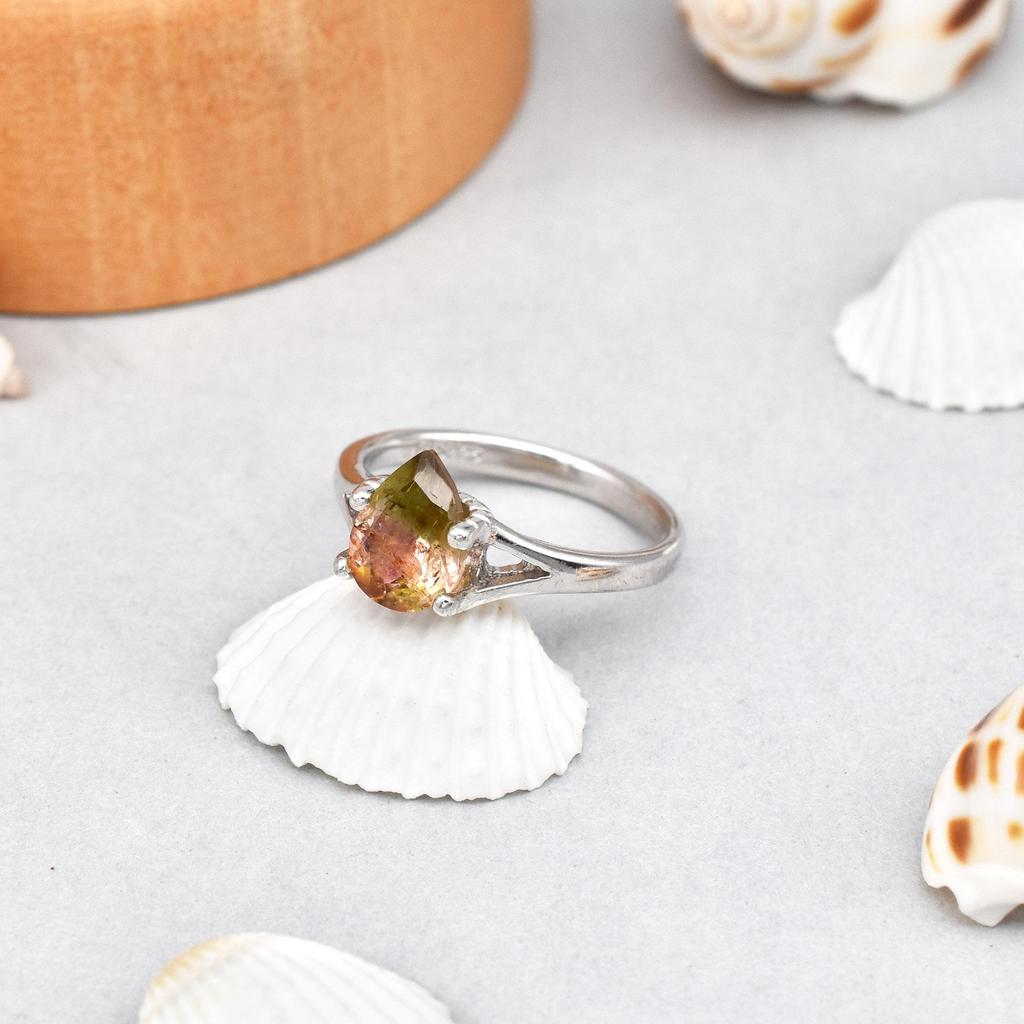 Natural Rare Tourmaline Gemstone 925 Sterling Silver Ring Size 4.5 US Gift Ring