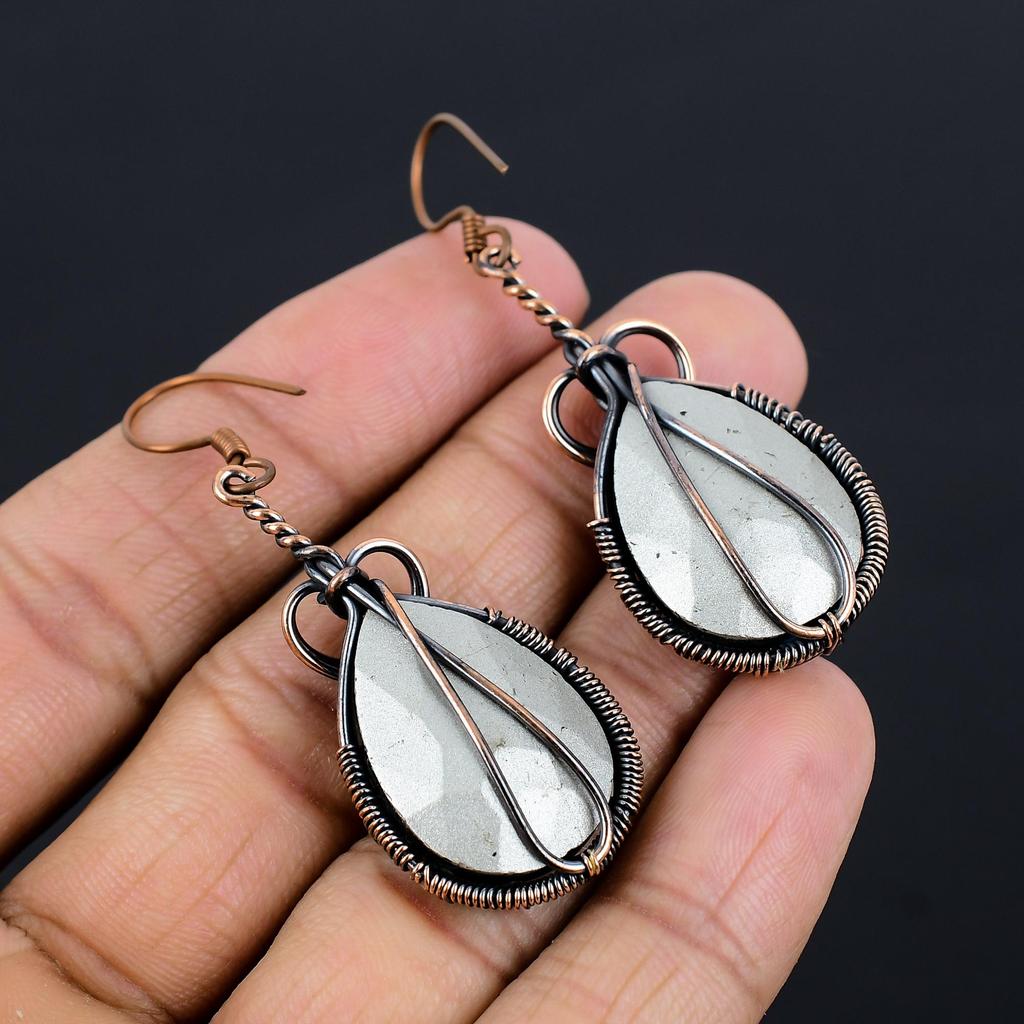 Серьги с Индиголитом и Турмалином Топазом, Ювелирные изделия с драгоценными камнями, Серьги, обернутые медной проволокой 999 пробы, Красивые серьги ручной работы