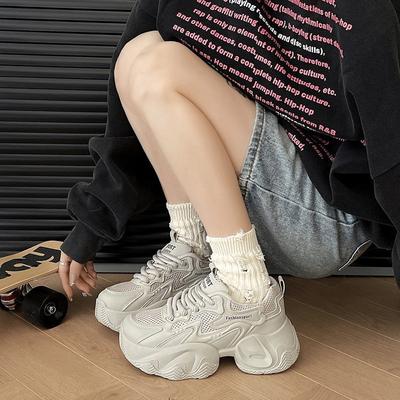 Обувь для папы, женская, осень 2024 года, новые сетчатые дышащие туфли на платформе, женские, маленькие, узкие, повседневные, спортивные, маленькие белые туфли