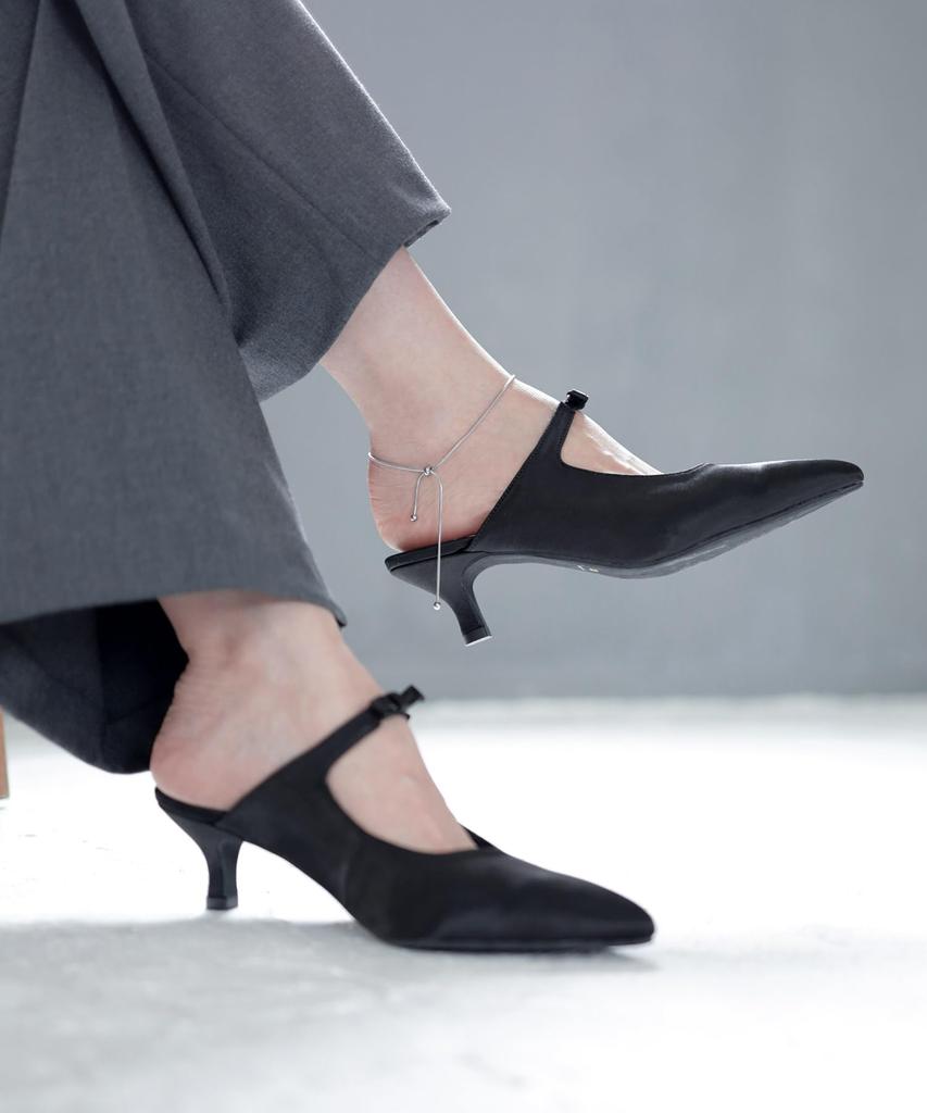 Сандалии-мюли с острым носком и атласной лентой для женщин [Sest], 24,0 см, черные, dts3410-BLKSA-240