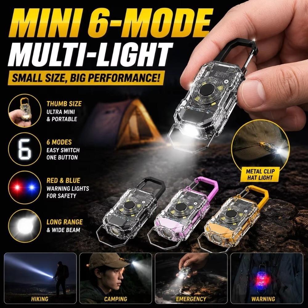 With Metal Hat Clip Mini LED Keychain 6 Modes Thumb Size Mini Keychain Flashlight  Outdoor