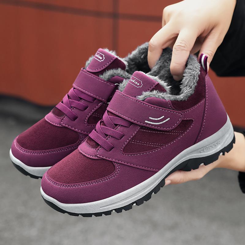 Хлопковые туфли женские 2025 года, теплые хлопковые ботинки для прогулок пар 2025 года, прямые продажи, повседневные бархатные сапоги плюс толстые зимние ботинки для среднего и пожилого возраста