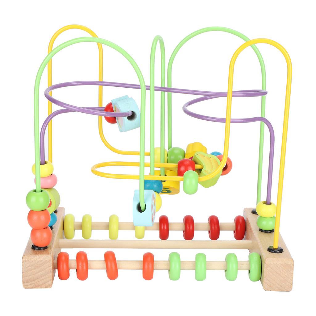 Wooden Bead Maze Activity Cube Fruits Slide Abacus Toddler Roller Coaster Educational Toy L