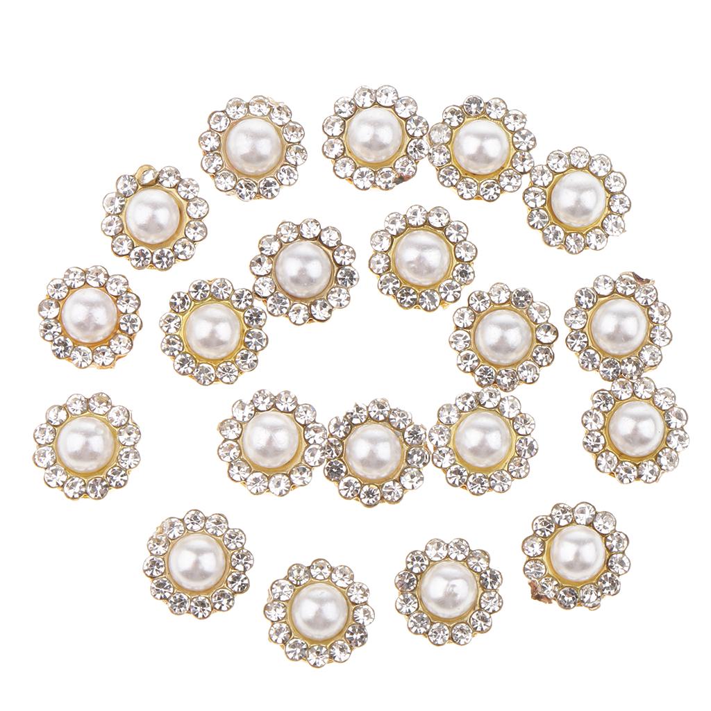 20 Pieces Faux Pearl Buttons Rhinestone Embellishments Flatback for DIY 12mm