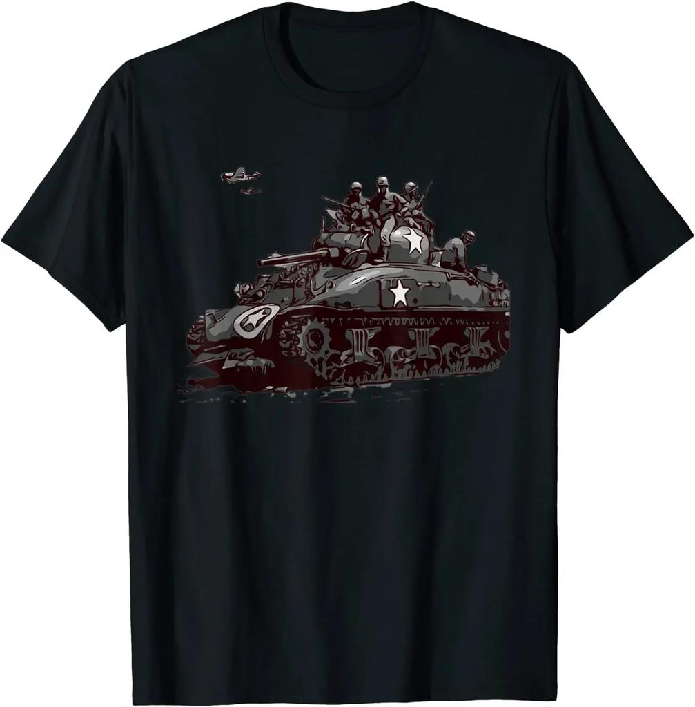 Средний танк M4 Sherman Вторая мировая война Бронированные люди Футболка с коротким рукавом Повседневная 100% ХЛОПОК Круглый вырез Мужская одежда