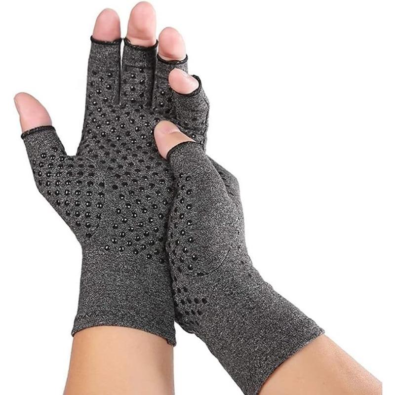 A Pair of Fingerless Compression Arthritis Gloves for Men and Women, Pressure Gloves with Silicone Dots for Support and Warmth, Relieves Pain