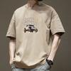 Мужская летняя футболка из плотного хлопка с коротким рукавом, модный брендовый топ в стиле Гонконга для улицы, оверсайз футболка с рукавом до локтя