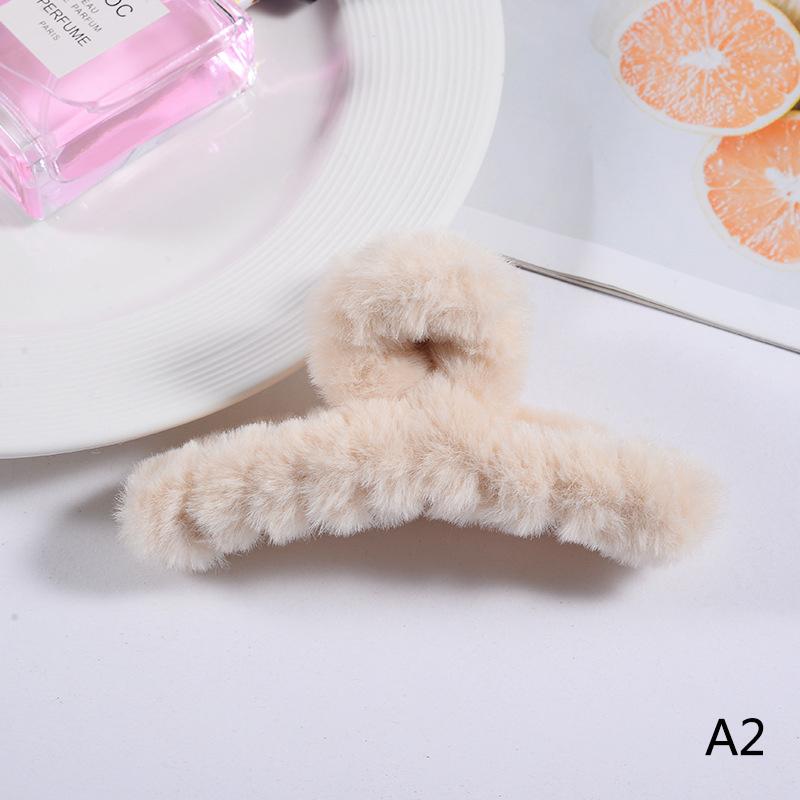 Женский коготь для волос, плюшевый зажим, милый корейский осенне-зимний однотонный, элегантный, акриловый, пушистый