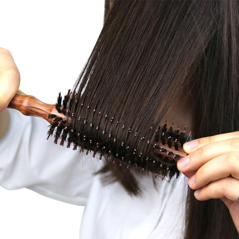10/12/14 Rows Straight Hair Comb Natural Boar Bristle Rolling Brush Round Barrel Blowing Curling DIY Hairdressing Styling Tools