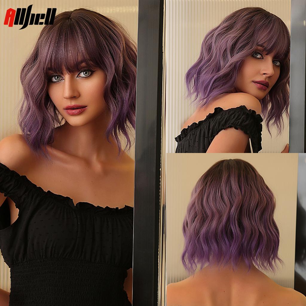 Черные прямые парики из синтетических волос с челкой, короткий боб, красные блики, парики для женщин, повседневный косплей, натуральный парик, термостойкий