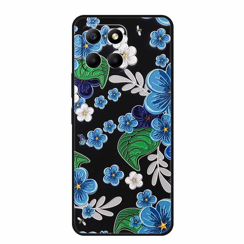 3D Тисненый Чехол Для Honor Play 9A 2024 X5b Plus X8C X6C 4G Чехол Для Телефона 9 A X 8 6 C Coque Цветы Черный Силикон Мягкая Задняя Крышка