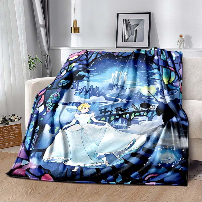 6 Sizes Princess Cinderella Cartoon Soft Flannel Fluffy Throw Camping Blanket for Children Sofa Throw Thin Blanket Female Gift
