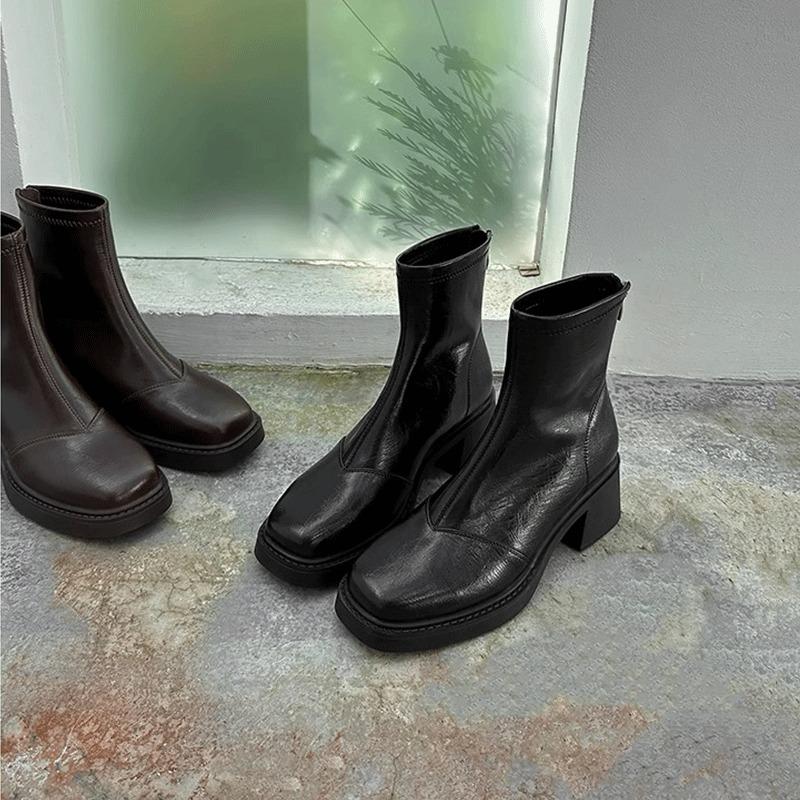 Современные ботинки на квадратном каблуке, женские туфли на среднем каблуке с застежкой-молнией, распродажа, новые лаконичные женские ботинки с круглым носком на весну/осень