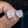 Trendy Heart Shape Zircon Stud Earrings For Women Silver Color White Bridal Wedding Ear Studs Engagement Jewelry Gift