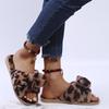 Women Slippers Winter Shoes For Woman Home Slippers Faux Fur Slippers Leopard Print Bow Decoration Shoes Size 36 -41