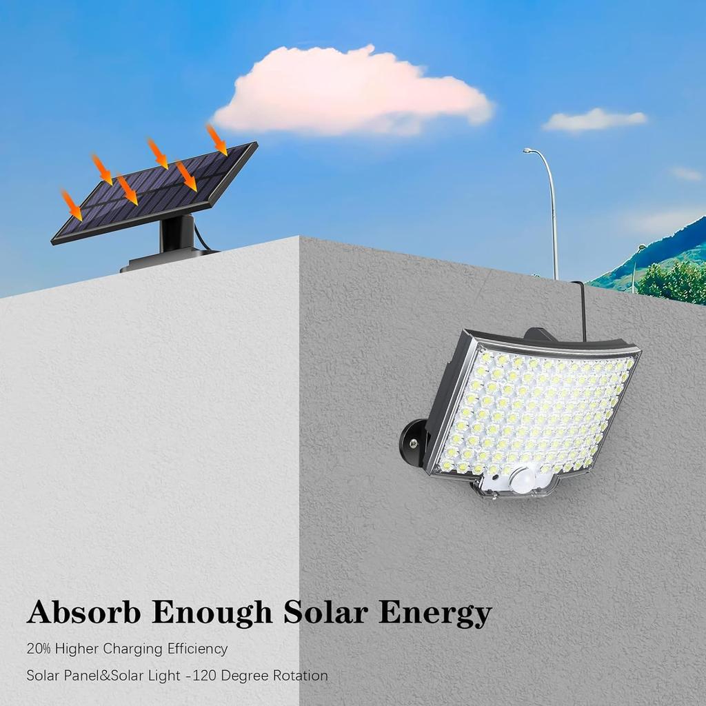 100/106 LED Solar Motion Light Outdoor Separate Panel Solar Flood Lights 3 Light Modes for Garden Garage Waterproof Wall Lights
