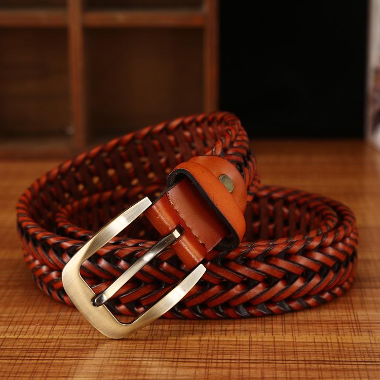 Handmade Woven Leather Belt with Alloy Buckle - Unisex Casual Fashion for Jeans