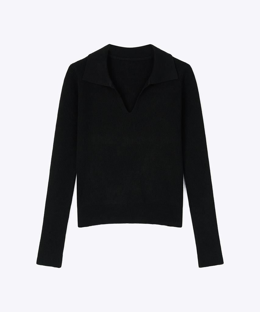 320SHOWROOM Collar V-Neck Ribbed Knit Sweater Black