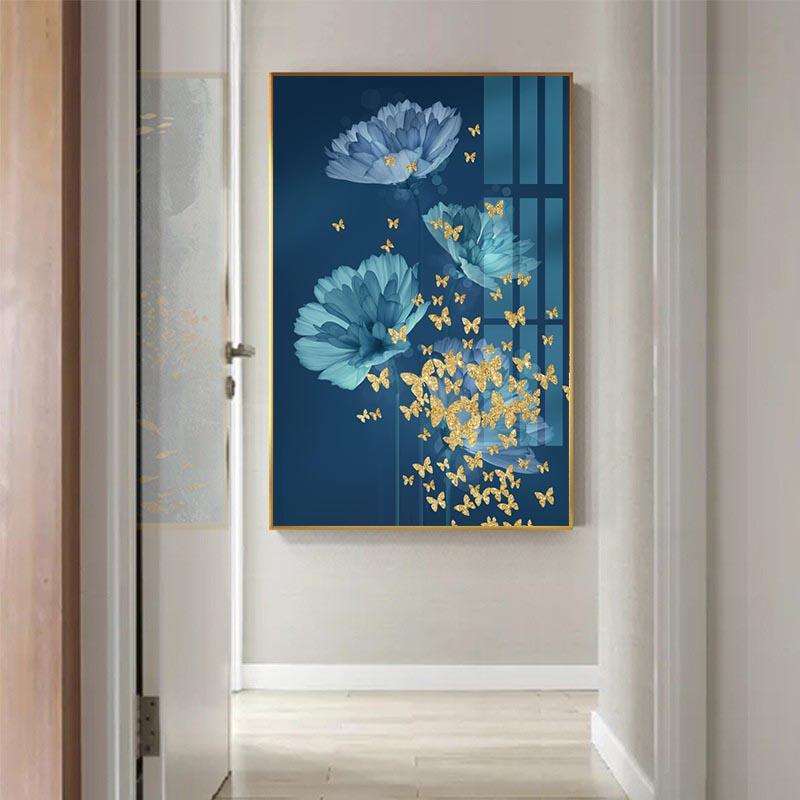 Рамка из цельного дерева, скандинавский современный абстрактный золотой постер, Золотая бабочка, танцующая в небе, холст, картина для Куадрос, гостиная, домашний декор