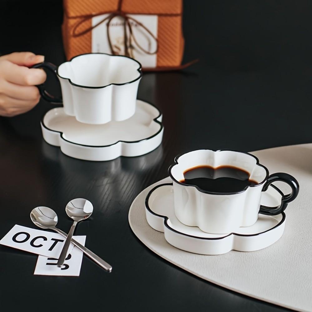 Black and White Floral Mug Modern Tea Cup Tableware Coffee Cup Set Office