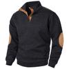 Men's Spring and Autumn Buttoned Stand Collar Sweatshirt Casual Knitted Patchwork Top