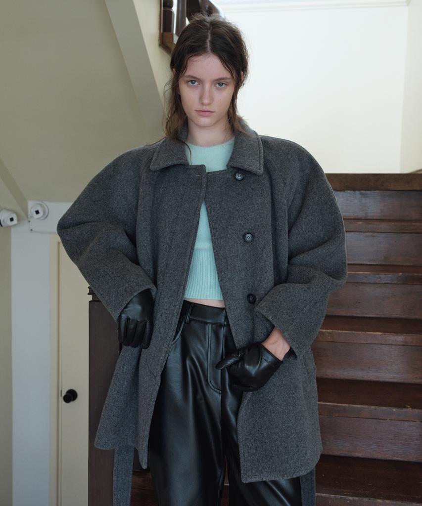 OVERDUEFLAIR Volume Sleeve Wool Half Coat_Grey