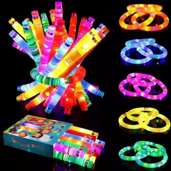 Fidget Pipe Toy Flexible DIY Stretchable Colorful Glowing Tube Relieve Boredom Adjustable LED Telescopic Tube