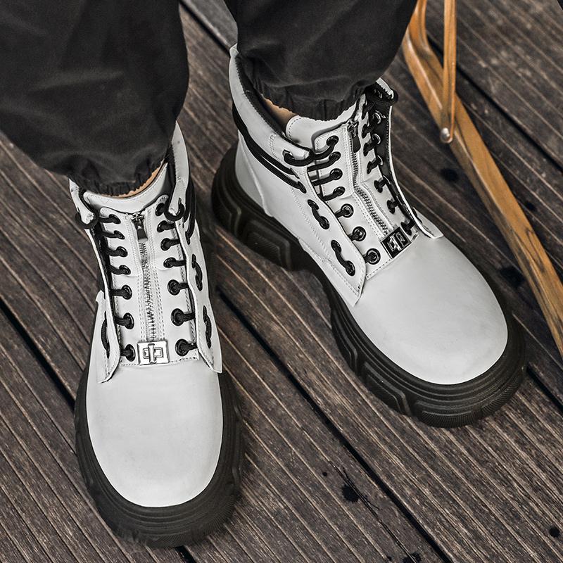 Мужские мотоциклетные ботинки в евро-американском стиле, дизайнерские белые ботинки на молнии, мужские ботинки на платформе, модная обувь для активного отдыха с высоким берцем