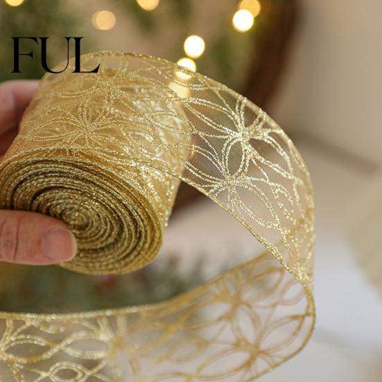 Elegant Ribbon for Party Decorations 2.5" x 2.2 Yards Gold Sheer Christmas Tree Decoration and Sophisticated Event Styling Gift Wrapping, Translucent