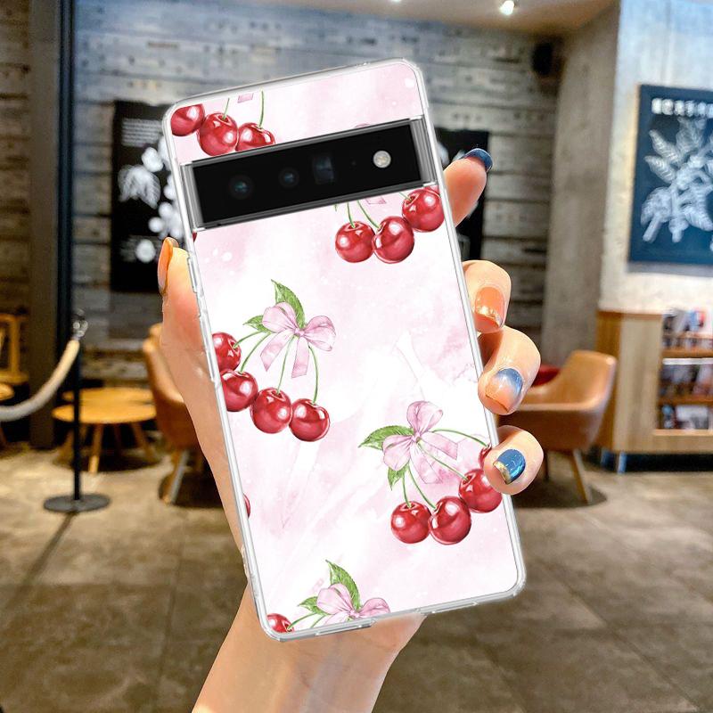 Милый чехол для телефона с вишневым бантом для Google Pixel 9 8 7 6 Pro XL 8A 7A 6A 5 4 5A 4A 3A XL 5G, мягкий силиконовый, прозрачный ТПУ