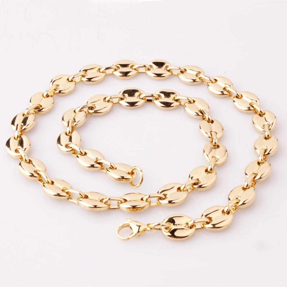 7/9/11mm 7-26" High Quality Gold Tone 316L Stainless Steel Mens Womens Coffee Bean Beads Chain Necklace or Bracelet