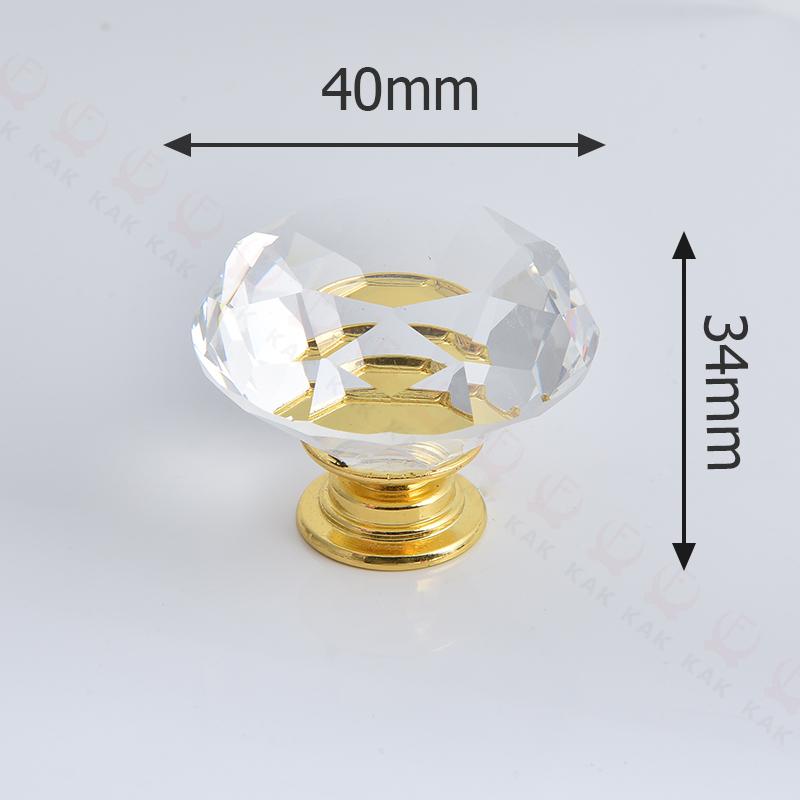 KAK 10Pieces Crystal Diamond Cabinet Knobs and Handles 30mm Gold Kitchen Cupboard Door Pulls Dresser Furniture Handle Hardware