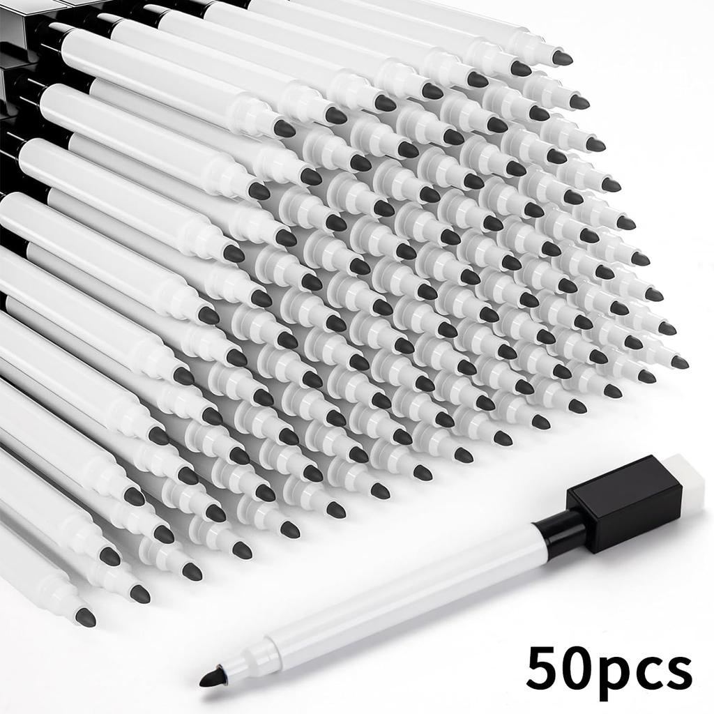 50-200 Pcs Black Magnetic Dry Erase Markers with Eraser Cap, White Board Mini Dry erase Markers Bulk, for Office School Supplies