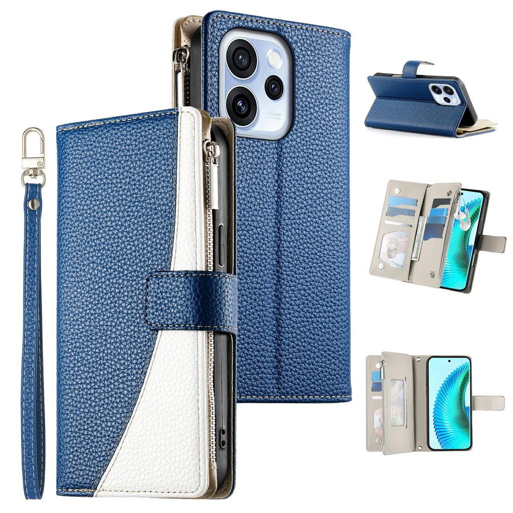 For Oppo Reno15 F 5G Case Zipper Wallet Color Splicing Leather Flip Phone Cover with Straps