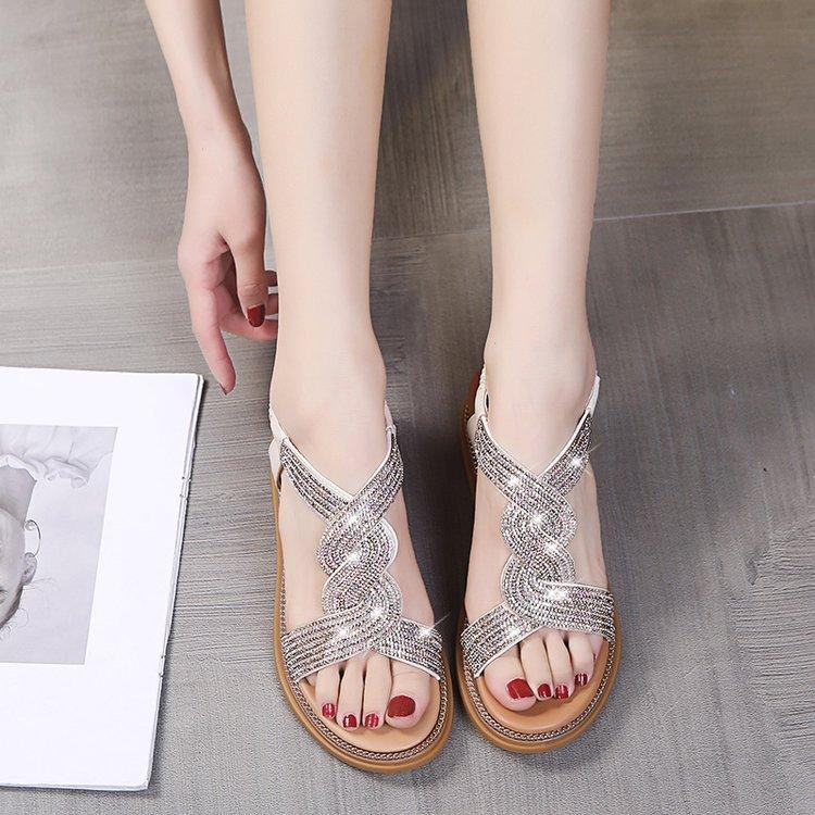 Модные женские римские сандалии 2024 года, новые модные летние туфли со стразами в стиле ретро с открытым носком для пляжа, женские сандалии Zapatillas Mujer
