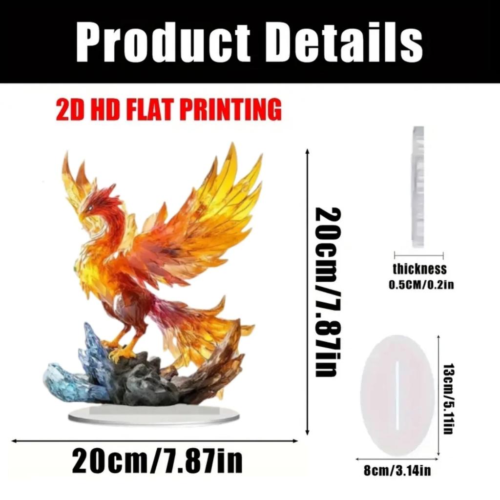 Flame Phoenix 2D Flat Acrylic Table Decoration ,Home,Office,Cafe,room,Studio,display Case, Ornament Desktop Kit Gift Sign