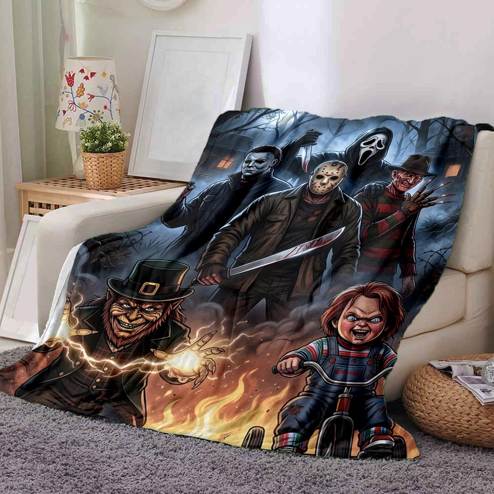 Horror Characters Printed Blanket Soft Cozy Blanket For Sofa Bedroom Living Room Dorm And Outdoor Use