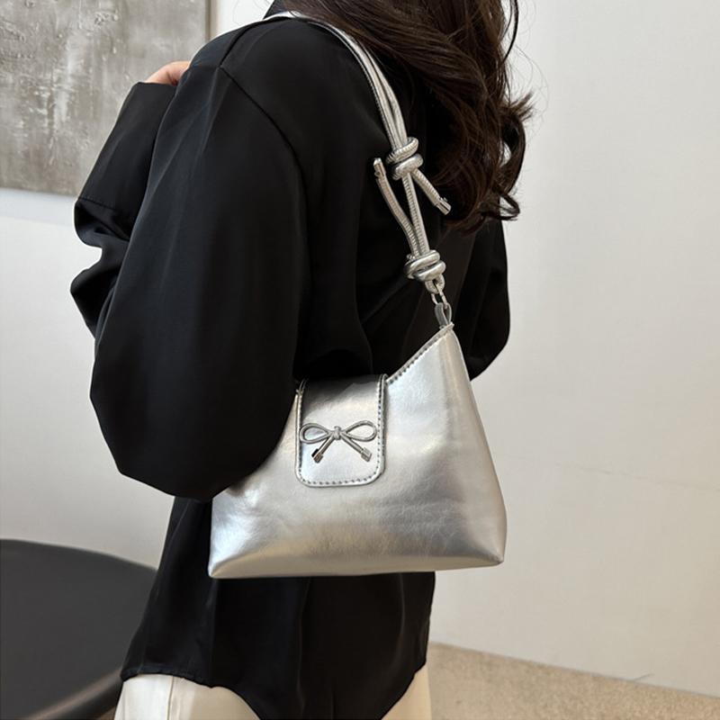 Trendy New Design Bow Armpit Handbag Solid Color PU Leather Bowknot Underarm Bag Sweet Women's Crossbody Bag CLE