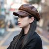 Fashion PU Leather Hats for Men Women Winter Warm Leather Newsboy Cap Female Korean Retro Octagonal Artist Painter Cabbie Beret