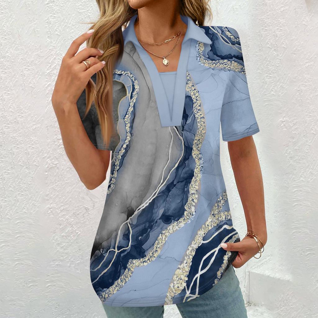 Женская модная повседневная рубашка с коротким рукавом с винтажным принтом на пуговицах, блузка
